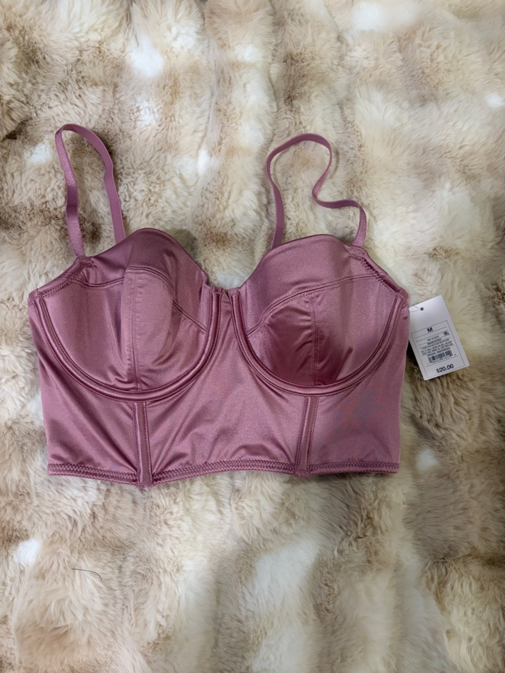 Auden Rose Dust Longline Bustier Bra with boning. Medium NWT